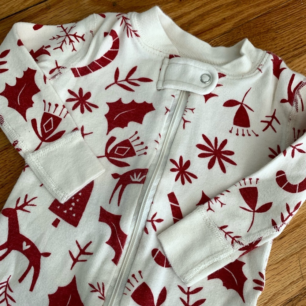 Worn Once - Hanna Anderson Christmas Print Zip Pajamas 6-12 M